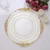 10 Pack | 10" Clear Plastic Dinner Plates Disposable Tableware Round With Gold Scalloped Rim