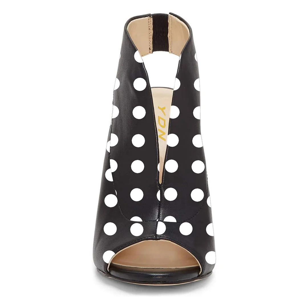 Black & White Polka Dots Peep Toe Slingback Stiletto Heeled Sandals
