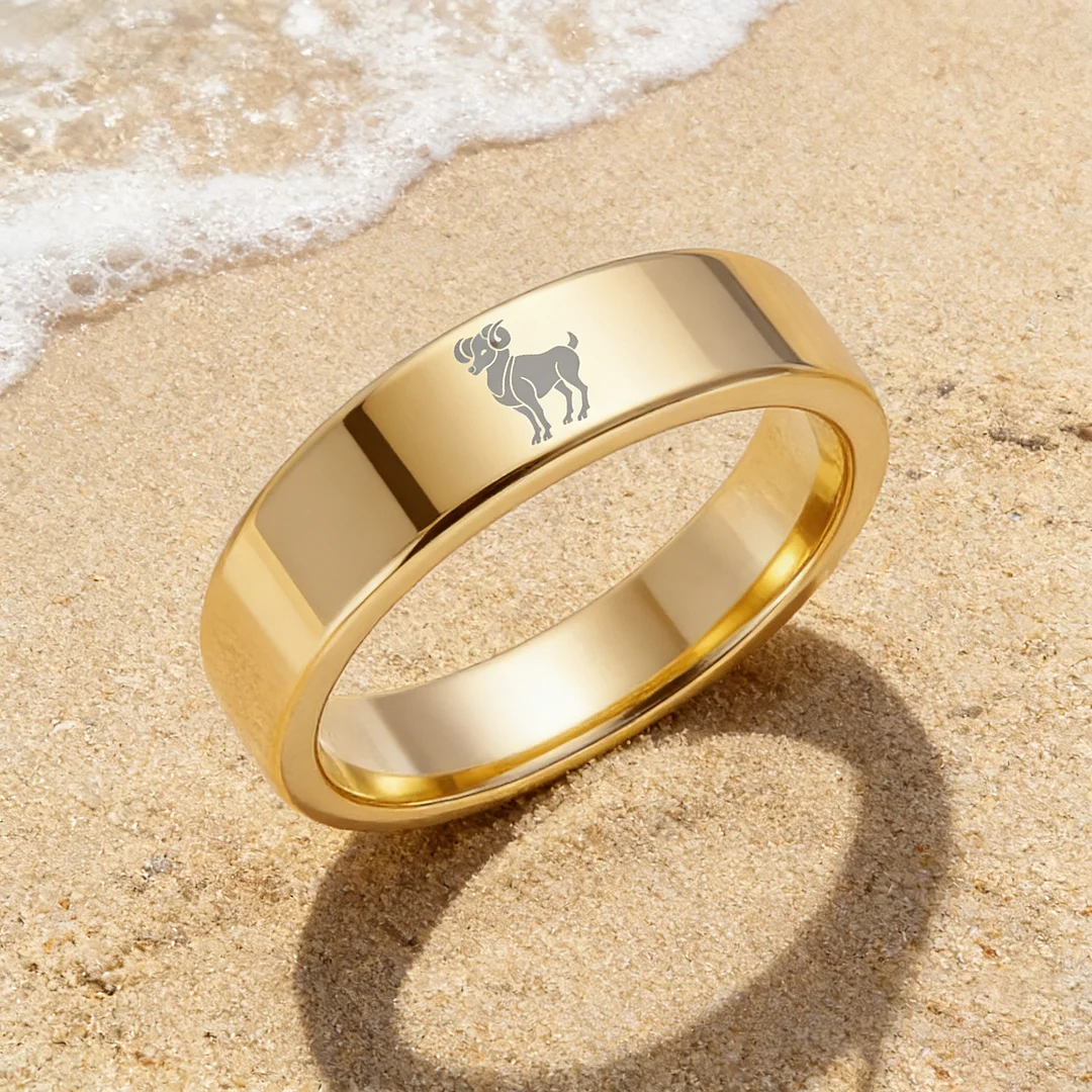 Flat Aries Tungsten Wedding Bands Tungsten Rings Gold Comfort fit for Women or Men 4MM 6MM 8MM