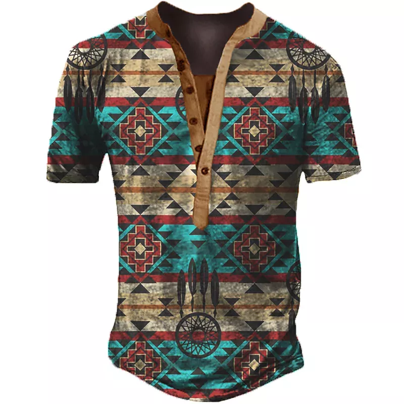 Men's Outdoor Aztec Print Henley T-Shirt