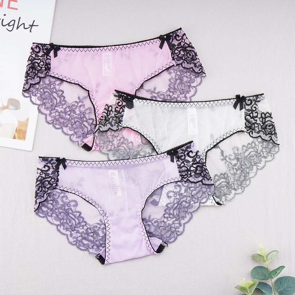 Billionm Women's Sexy Lace Panties Ladies Seamless Transparent Mesh Panties Breathable Soft Comfort Lace Low Rise Embroidered Briefs