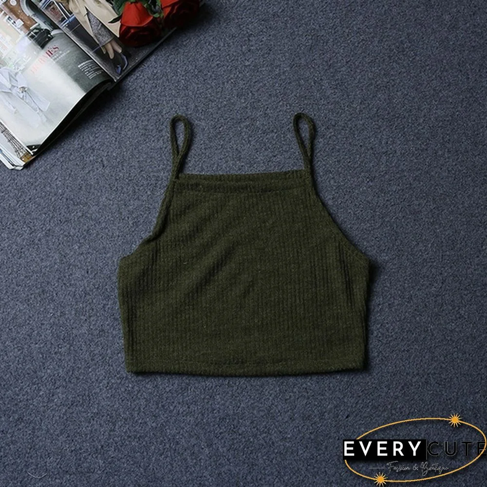 Women Sexy Sleeveless Vest Crop Tops Casual Solid Color Halter Tank Tops