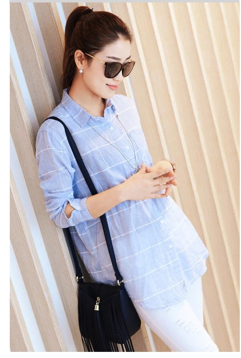 Spring Autumn Women Long Sleeve Plaid Shirt Blouse Casual Loose Top Female Thin Long Outwart