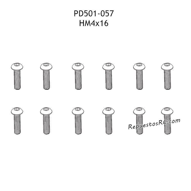 PD RACING TK10 Piezas HM4x16 Tornillo Hexagonal con Cabeza en B PD501-057