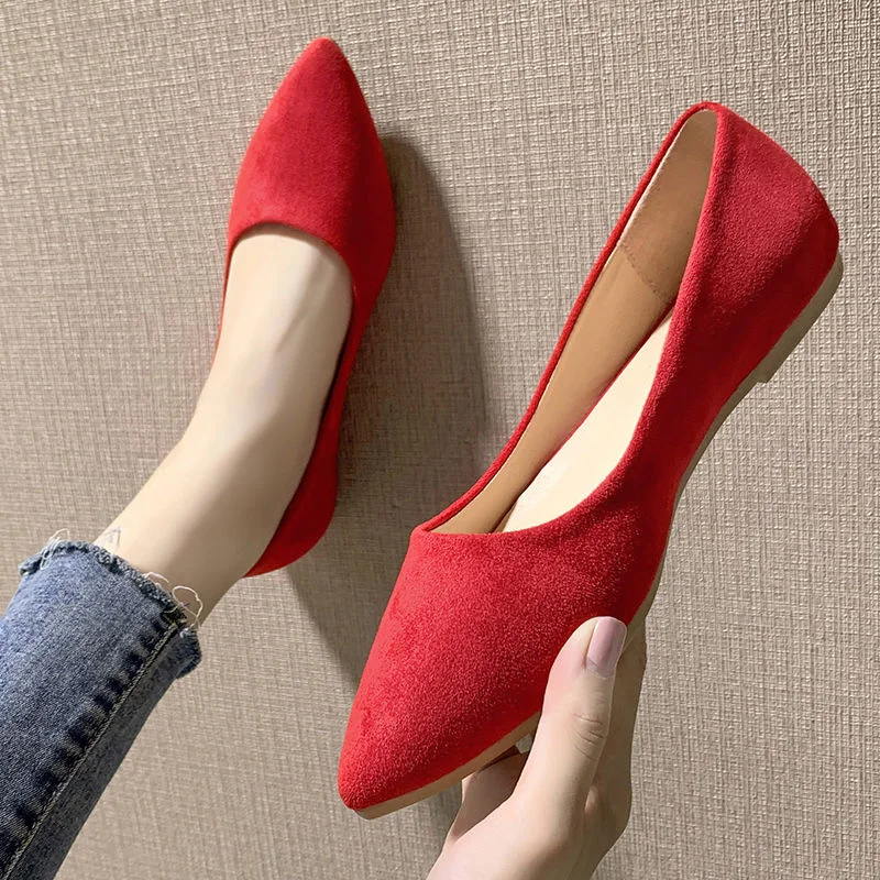  2022 Women Platform Designer Shallow Causal Shoe Luxury Loafers Flock Suede PU Leather Ballet Dance Chaussure
