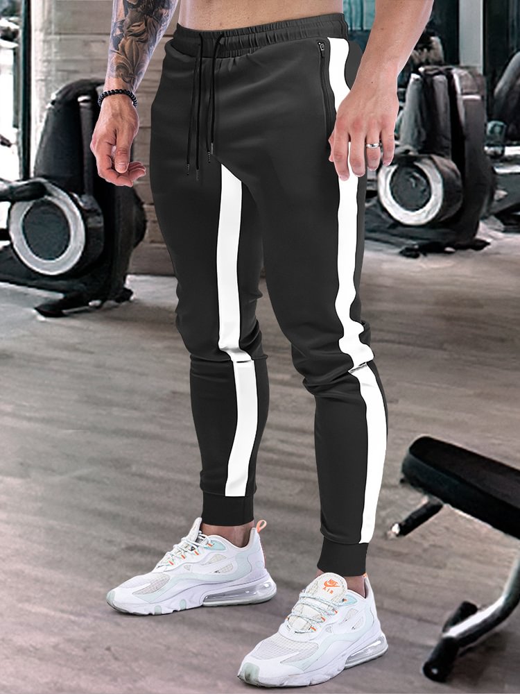 Men Contrast Panel Drawstring Sweatpants