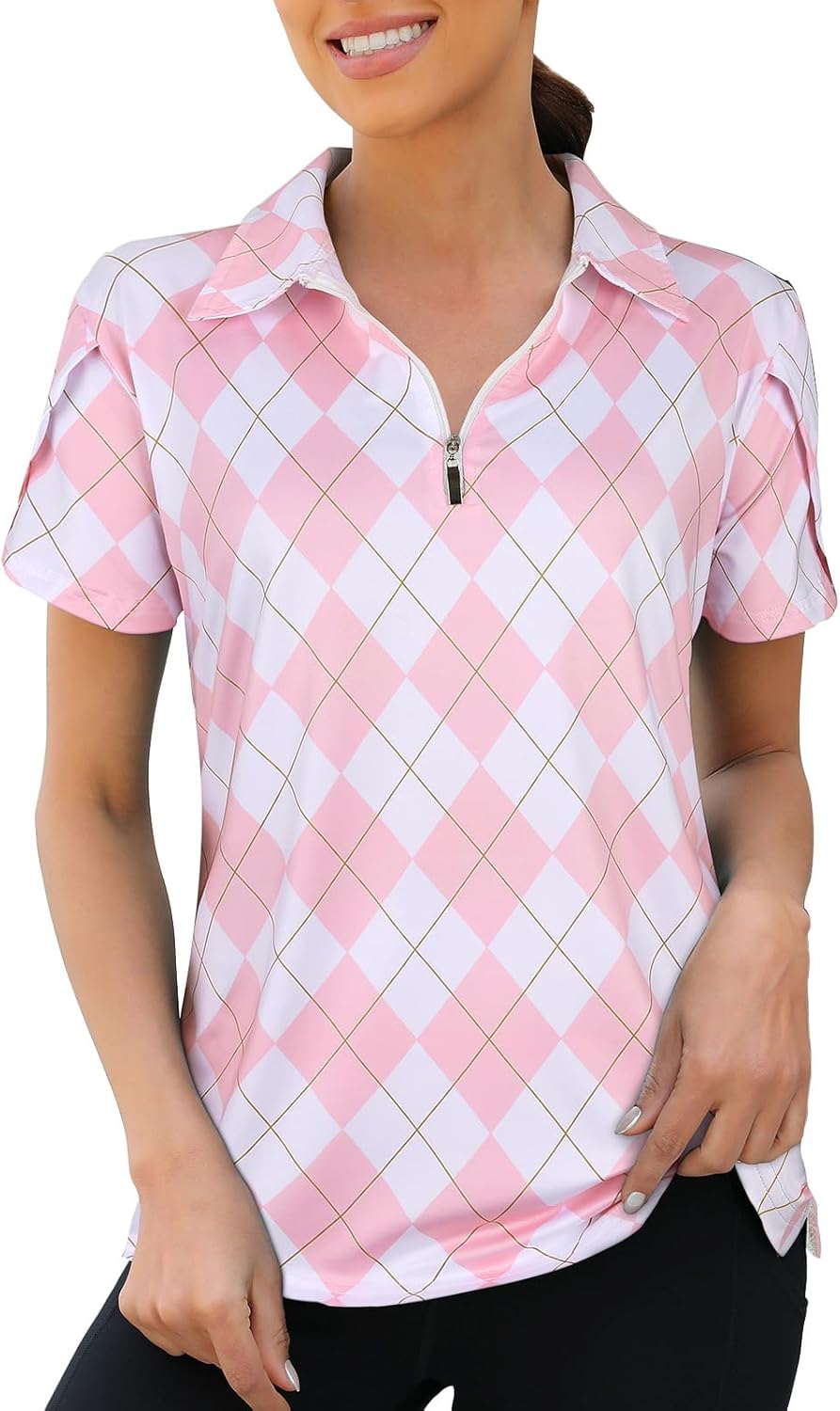 Womens Golf Polo Shirts 1/4 Zip Up Overlap Short Sleeve Quick Dry Workout Tops