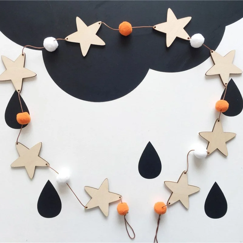 Nordic Wooden Star Garlands String For Kids Room Decoration Hanging Wall Ornaments Girls Gifts Nursery Decor Banners Photo Props