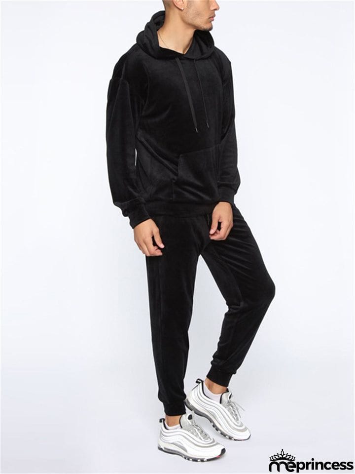 Sporty 2-Piece Pullover Hooded Oversized Sweatshirt Male Velvet Sets