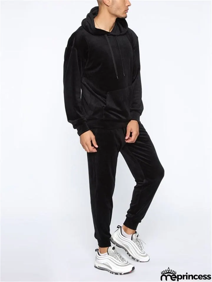 Sporty 2-Piece Pullover Hooded Oversized Sweatshirt Male Velvet Sets