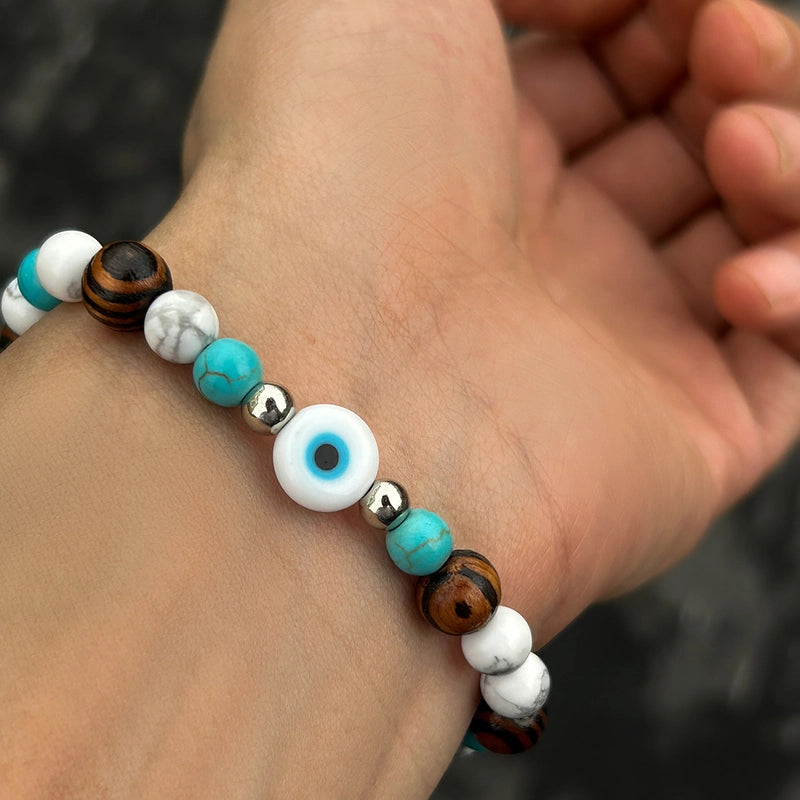 Minimalist Classic Style U Shape Arylic Wood Turquoise Beaded Men’s Bracelets