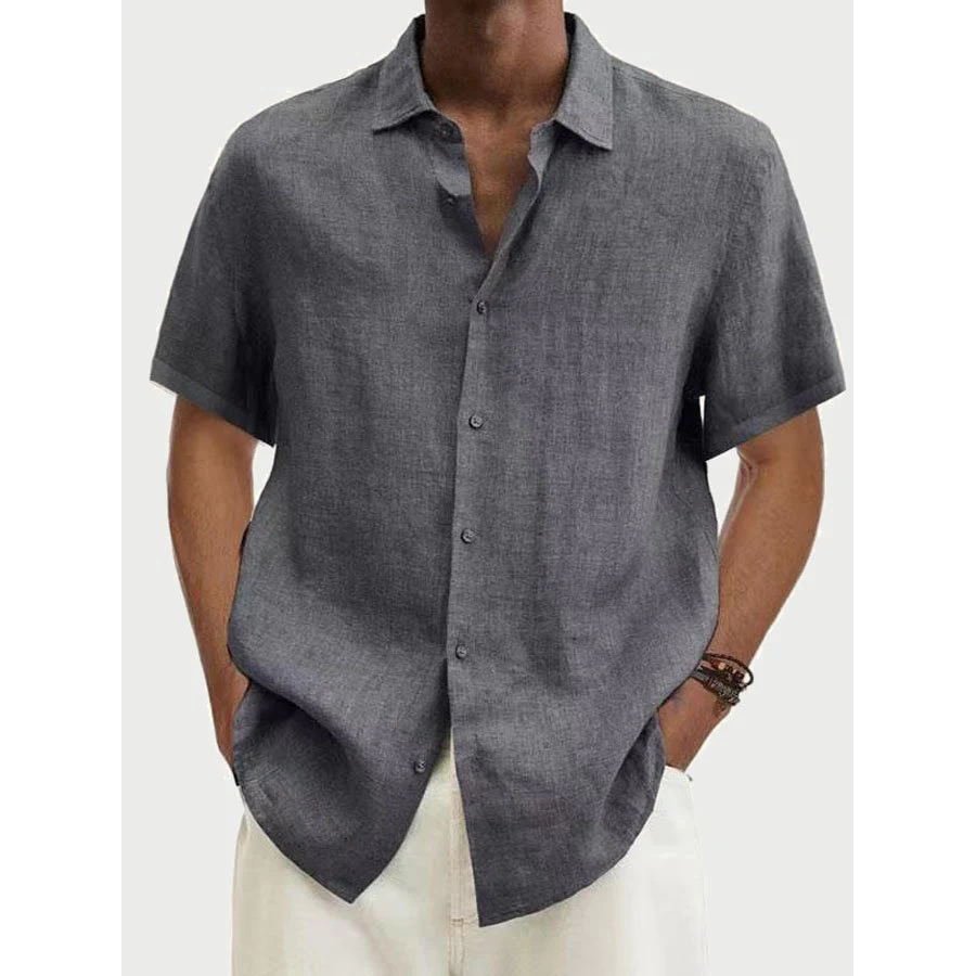 Men's Casual Short Sleeve Cotton Linen Shirt、、URBENIE