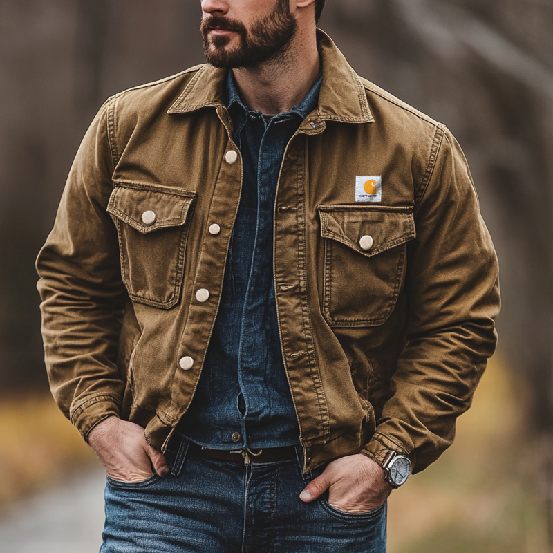 Men's Vintage Outdoor Button Pocket Denim Jacket