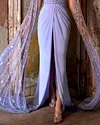 WIDE V-NECK WITH HAND EMROIDERY CAPE SLEEVES AND HIGH SLIT