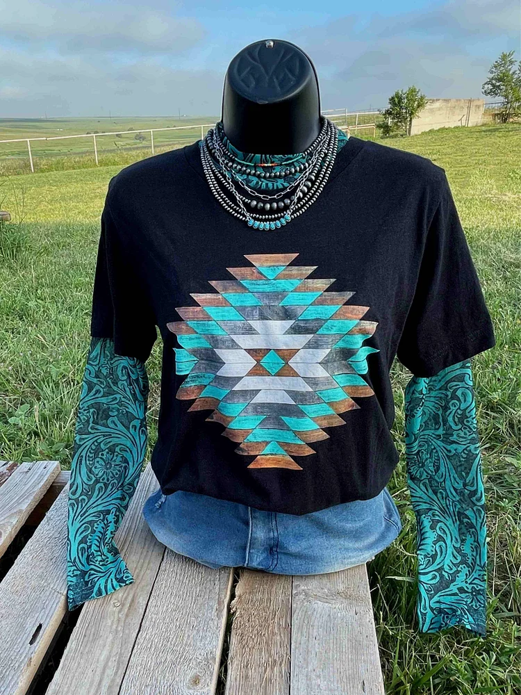 Tooled in Turquoise Mesh Layering Top