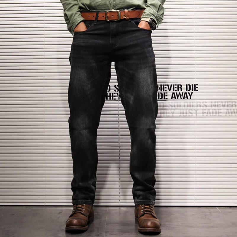 Vintage Black Distressed Washed Loose Straight Jeans