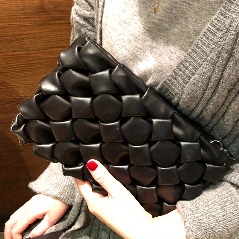 Mongw Mongw Women Weaving Vintage PU Soft Leather Clutch Bag Fashion One Shoulder Cross-Shoulder Bag Envelope Clutch Bag