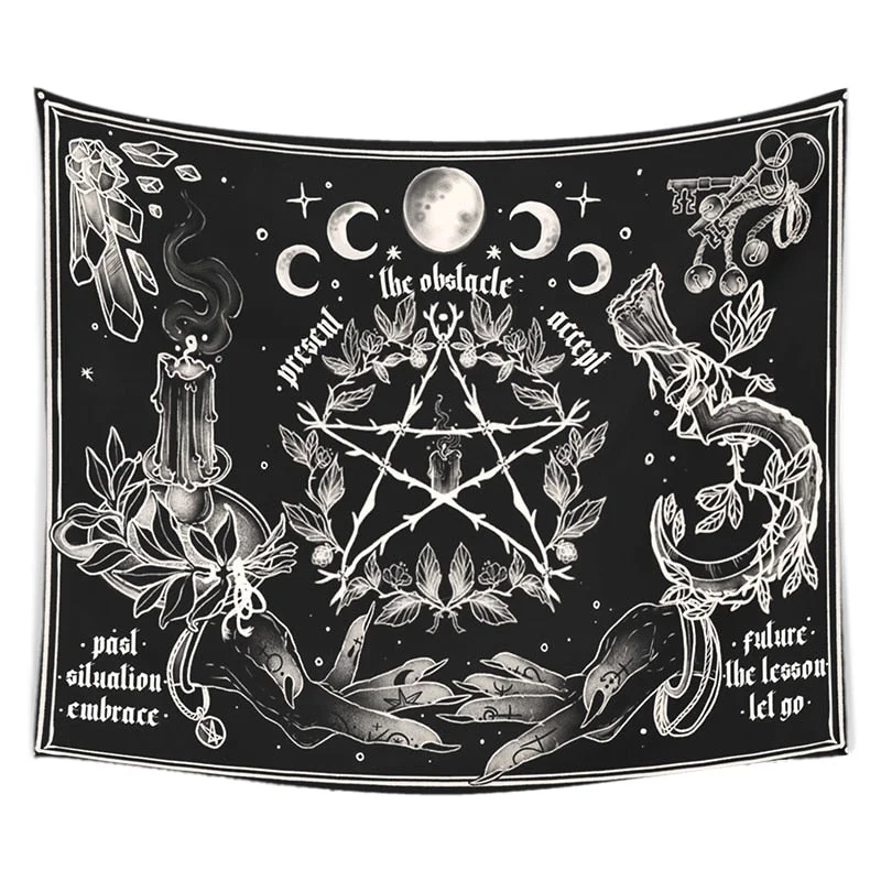 witchcraft Tapestry White and Black Floral Hands Psychedelic magic Hippie Boho Wall Hanging Divination Tapestry bedroom decor