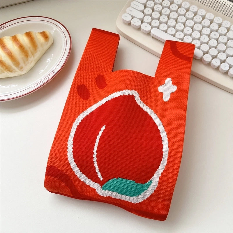 Women’s Small Knit Stripe Fruit Cute Basic Weave Open Bucket Bag