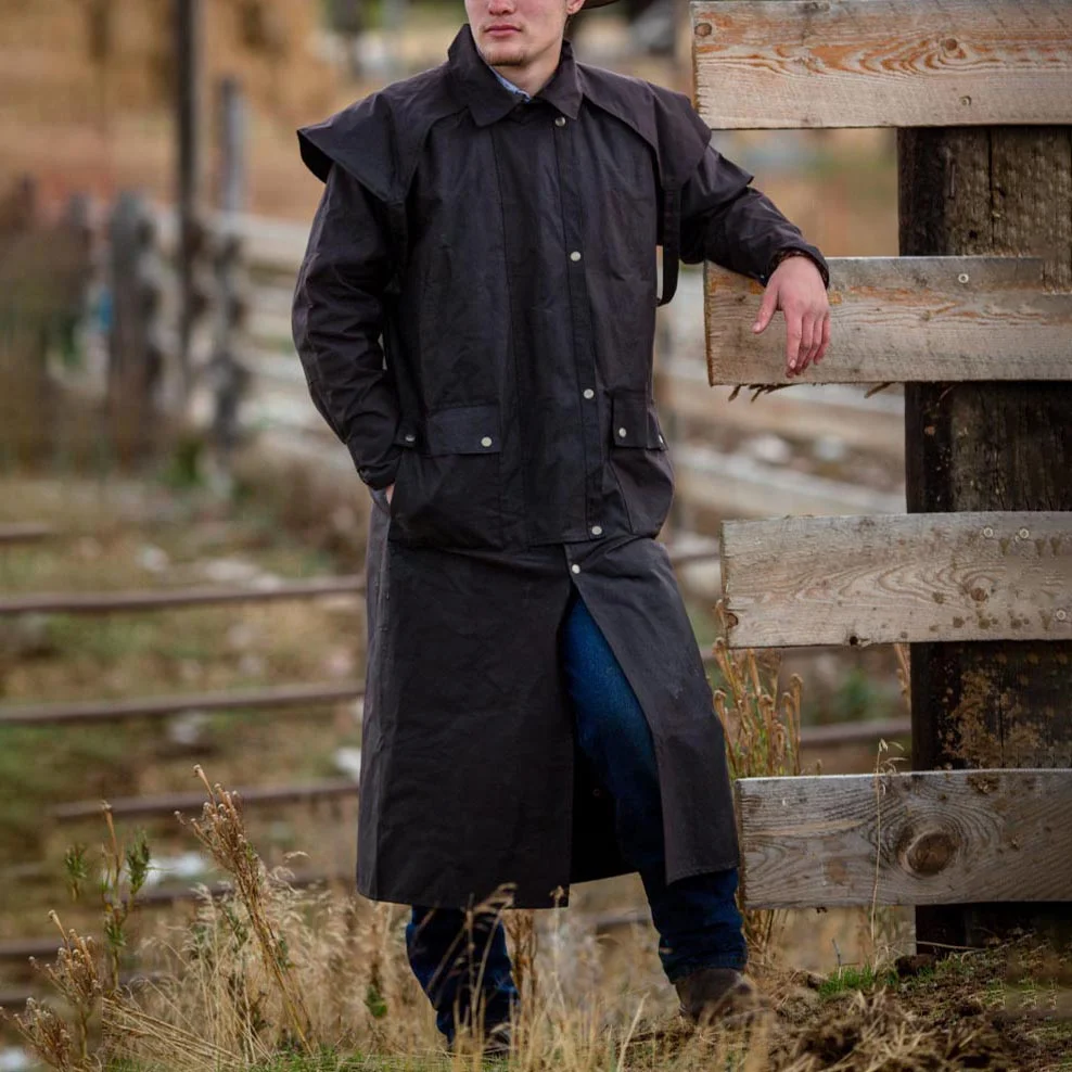 Men's Vintage Cowboy Western Workwear Riding Duster Coat-inspireuse