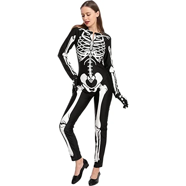 Skeleton Body Suit Spooktacular Creation Adult Women Glow in the Dark Skeleton Costume for Halloween Dress Up Party Role Playing Cosplay Medium