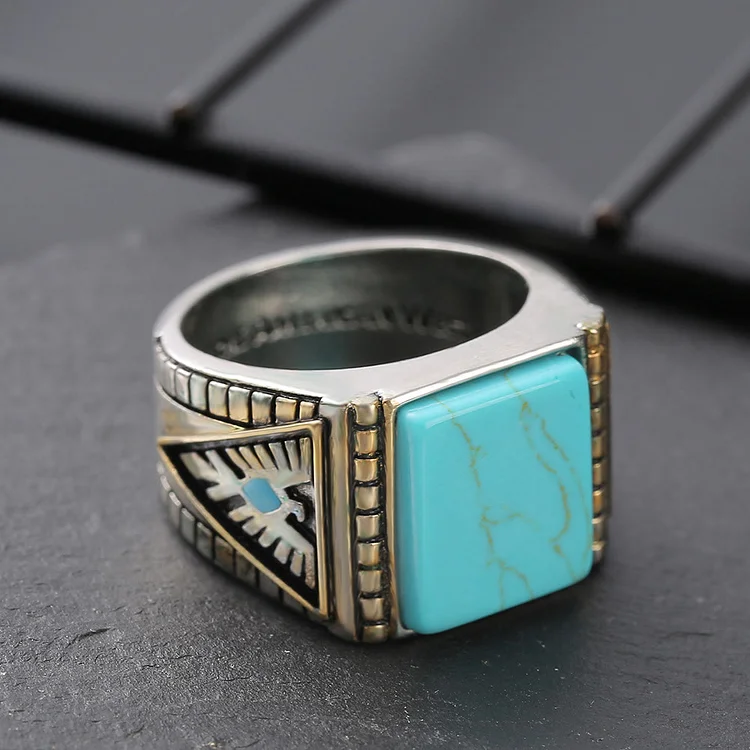 Olivenorma Eagle Side Engraved Turquoise Ring