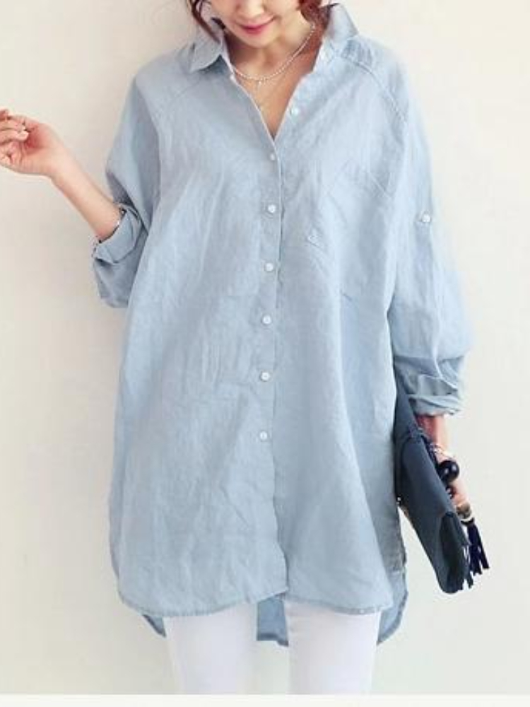 Women Fashion Elegant Solid Color Large Size Shirts