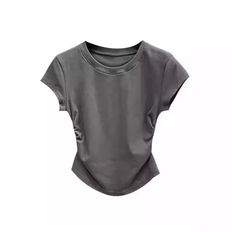 Brownm Brownm Girl Pure Want To Accept Waist T-Shirt Short Sleeve Female 2024 Summer New Solid Color Bottom Cover Slim Short Jacket Female