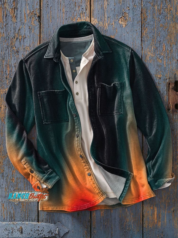 Men’s Gradient Ccolor Art Print Casual Shirt As Picture / S