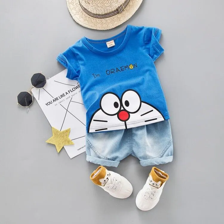 Summer Baby Boy Girl Cartoon Clothes Outfit Suit Cute Children Cotton 1 2 3 4 Years Kids Boys Sets T-shit+ Shorts