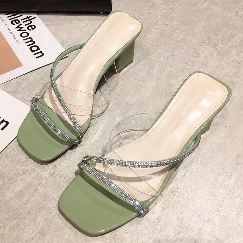 Breakj Breakj New Women's Style Coarse And Slippers Korean Version Of Simple Fashion Transparent Cool Slippers Outside Wearing The Front Half Slippers High