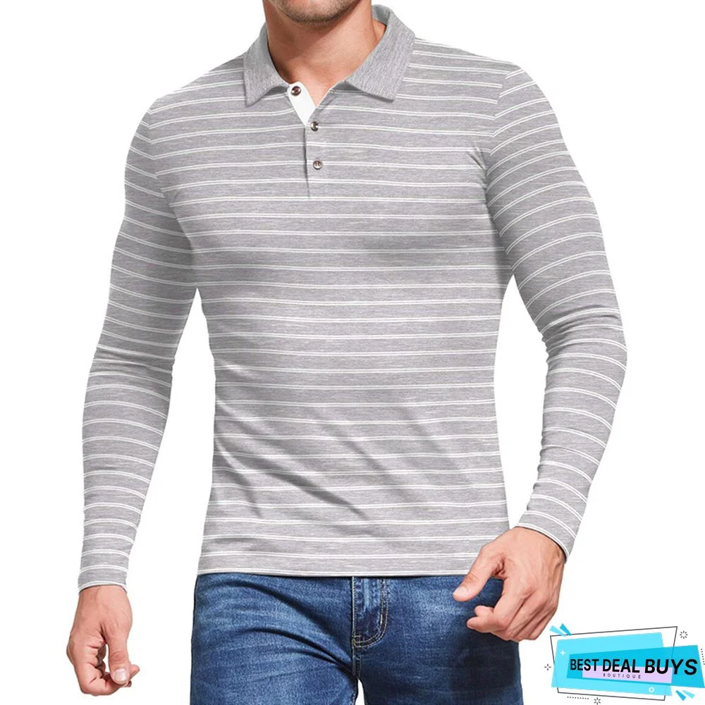 Golf Striped Polo Shirt Custom T-Shirt European and American Men Lapel Long Sleeve