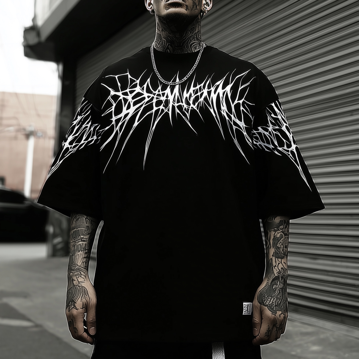 Cotton Polyester Oversized T-Shirt With Gothic Print Design