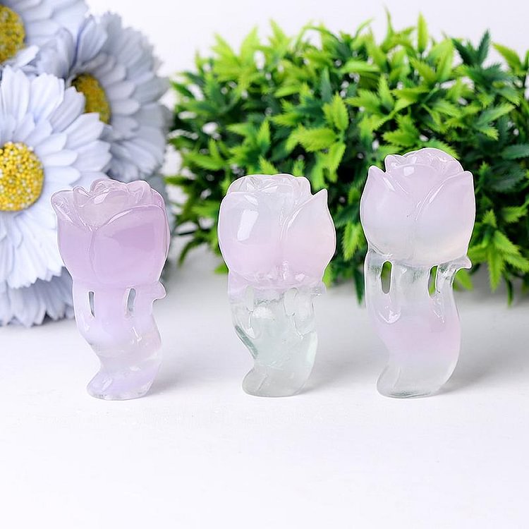 3" Natural Fluorite Rose Flower Carving for Collection Plants Bulk