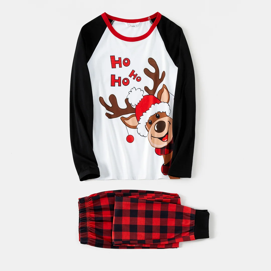PatPat Christmas Reindeer and Red Plaid Print Long-sleeve Family Matching Pajamas Set (Flame Resistant)