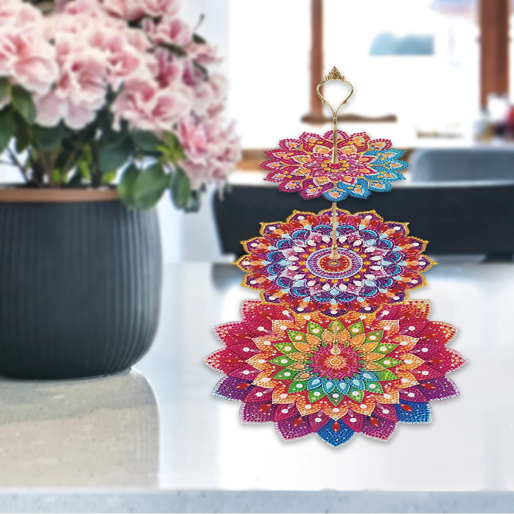 3 Tier 5D DIY Mandala Acrylic Diamond Painting Cupcake Stand for Kitchen Table Decor 