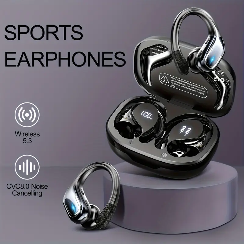 new wireless earbuds for running sports wireless earphones with earhooks pure sound over ear headphones enc noise cancelling with dual led display earphones built in microphone Product details 2