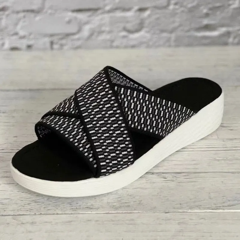 2021New Women Sandals Summer Orthopedic Sandals Women Car Line Slides  Leather Female Flip Flops Ladies Platform Retro Shoes 530-1