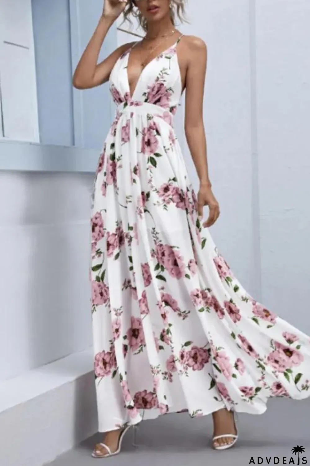 Women's Chiffon Loose Print Sling Sexy Wedding Guest Dress