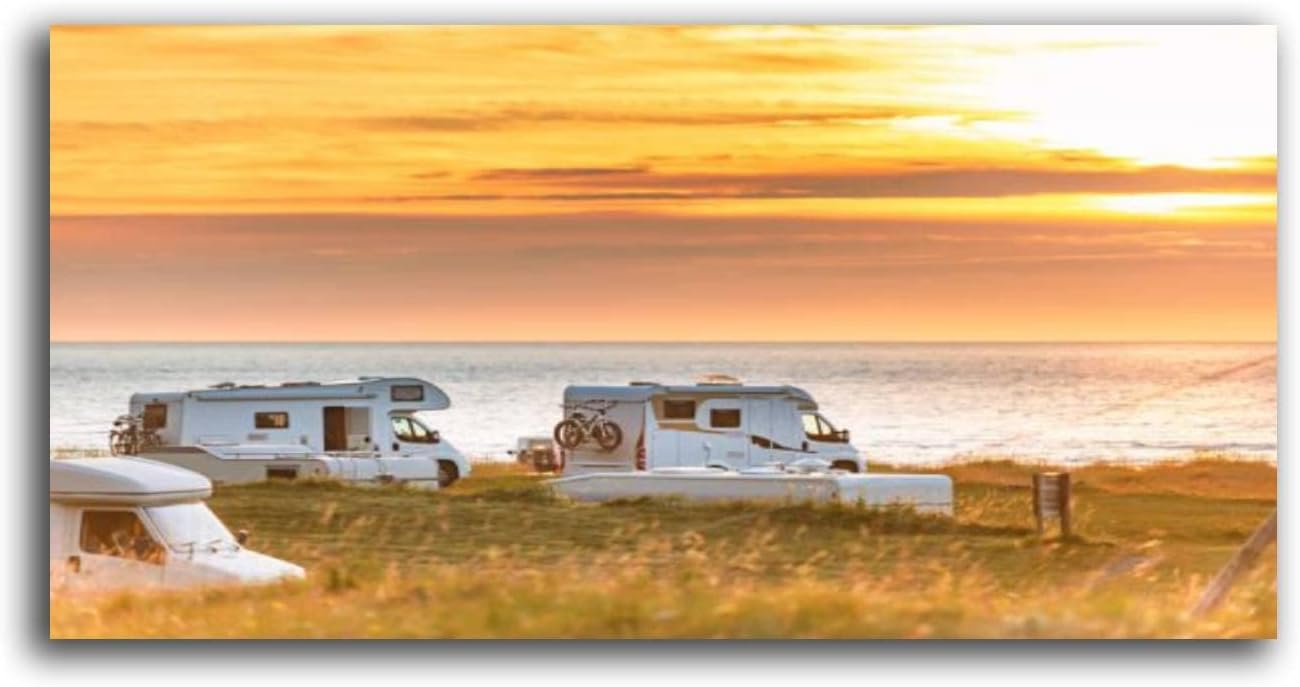 Canvas Wall Art Recreational vehicle at sunset in Norway Europe Meadow and coast with Painting Pictures Printed Stretched & Framed Poster Artwork for Home Decor Bedroom Living Room Ready to Hang Color2