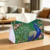 Diamond Art Tissue Box Cover DIY PU Desktop Organizer Large(peacock)