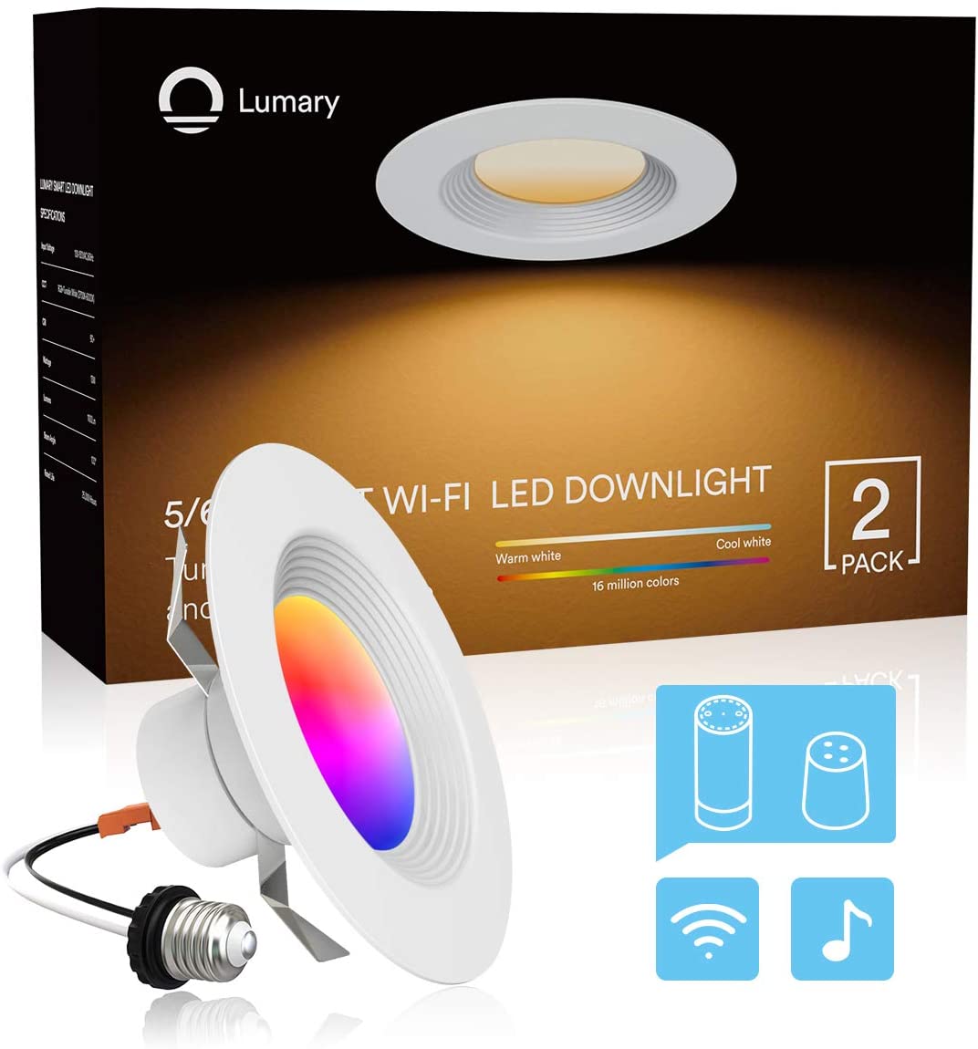 Lumary 6 inch Smart Recessed Downlight WiFi RGBWW Can Lights Music