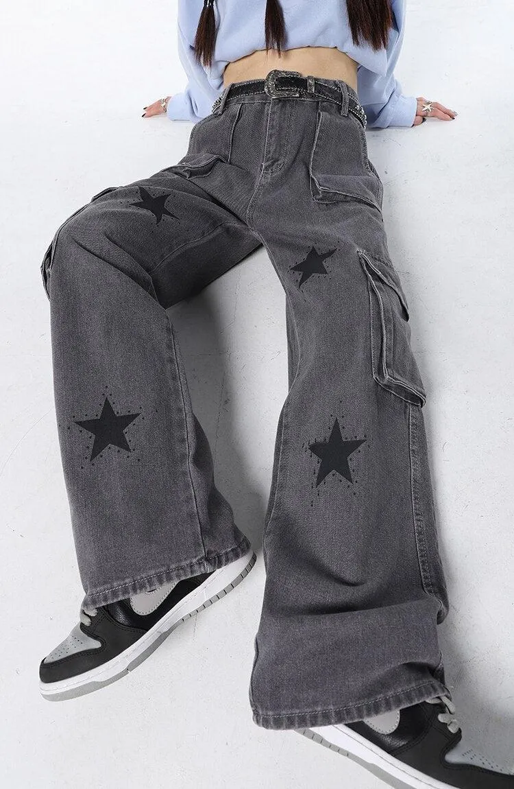 Brownm Star Printed Cargo Pants