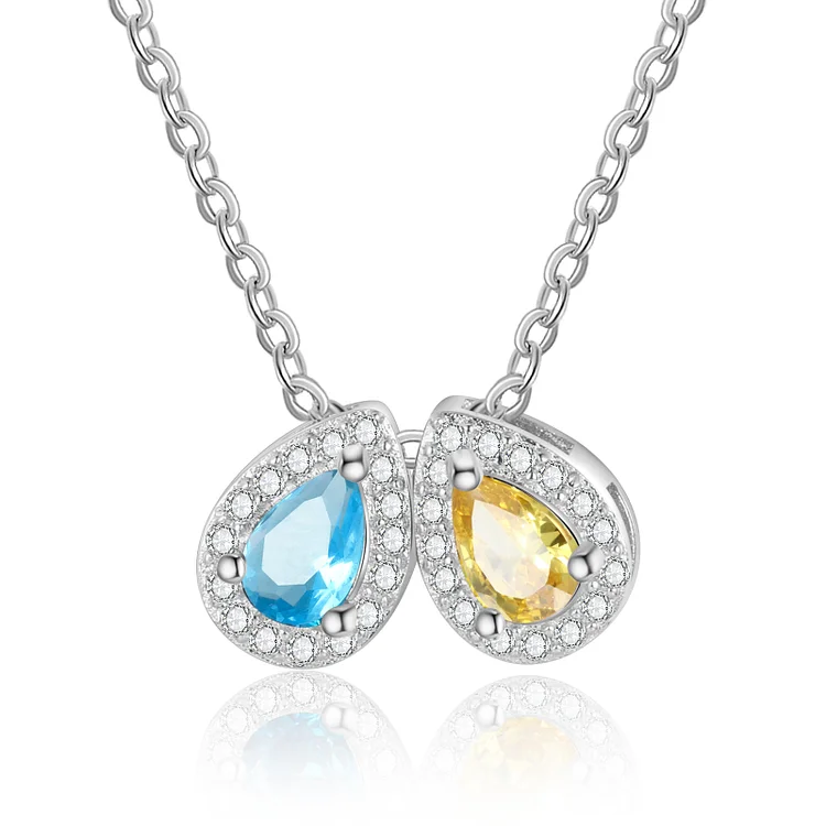 2 Birthstones Personalized Necklace Drop-Shape Stone Special Gift For Women