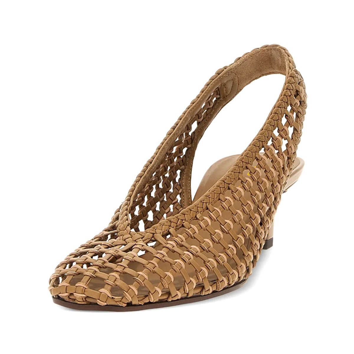 Brown Vegan Leather Square Toe Knot Caged Kitten Heel Slingback Shoes Nicepairs