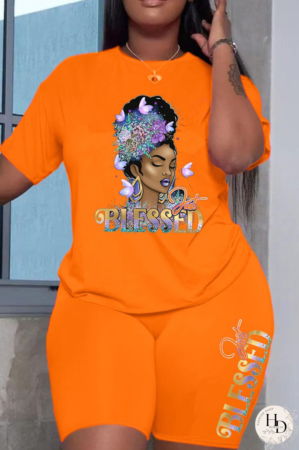 Grey Fashion Casual Print Patchwork O Neck Short Sleeve Plus Size Two Pieces