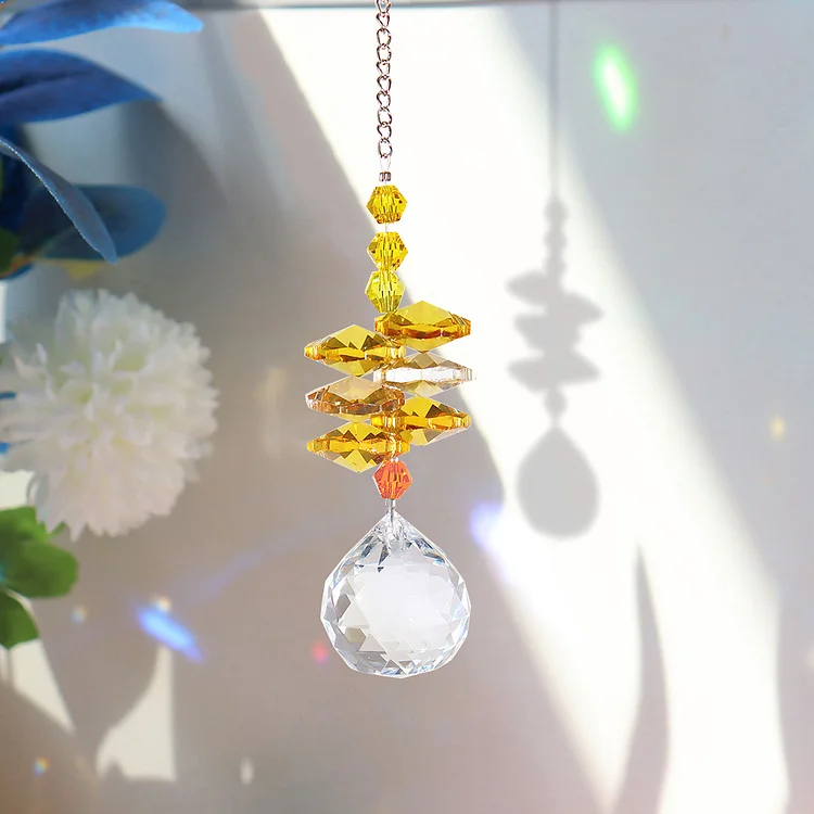 Crystal Wind Chime Light Catching Pendant Home Hanging Ornaments (Yellow)