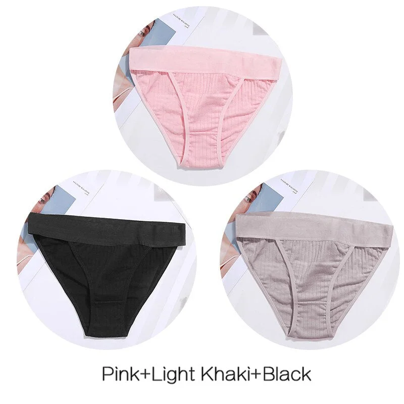 FINETOO 3Pcs/set Panties Women Cotton Underwear Female Sexy Lingerie Ladies Casual Brief Women Striped Underpants Intimates M-XL