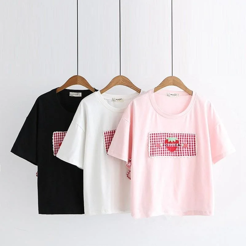 White/Pink/Black Sweet Strawberry Laced Tee Shirt SP13956