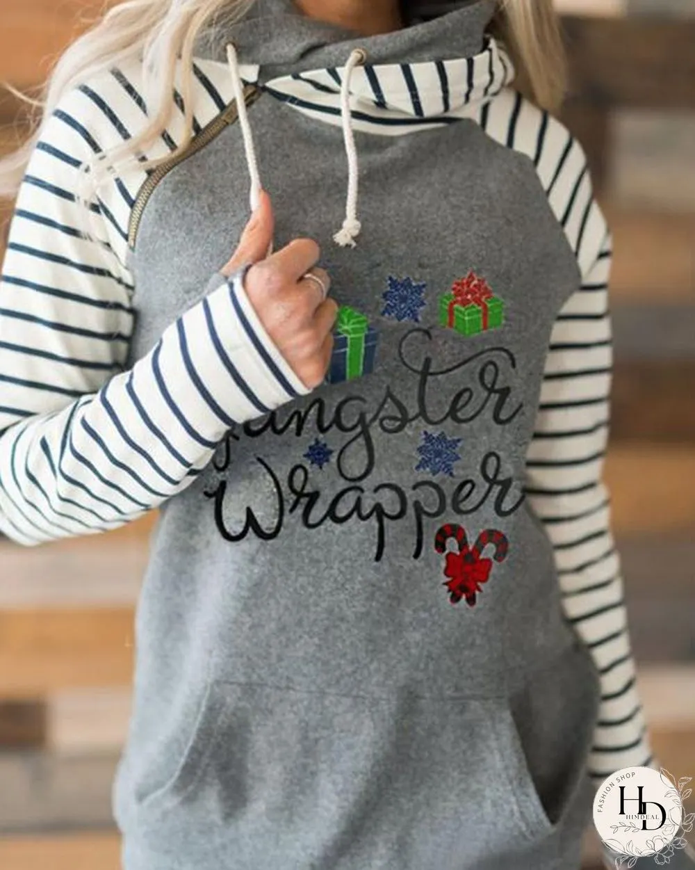 Christmas Wine Glass/Letter Print Hoodies